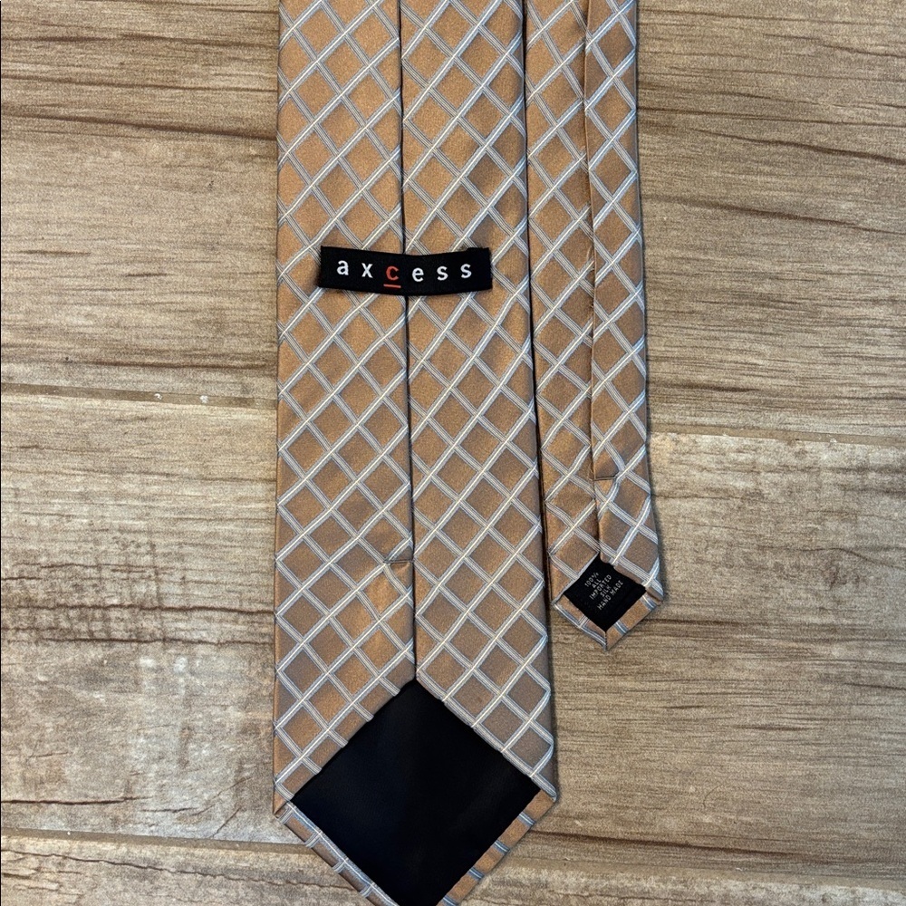 Axcess Elegant Tan Checkered Tie - Picture 2 of 2